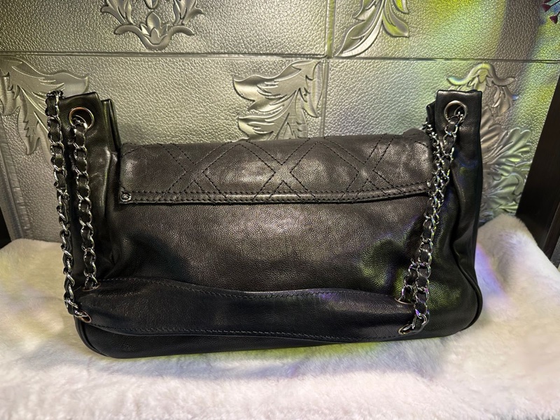 香奈兒單蓋包 黑色菱格紋 大CC Logo鍊條包 鏈條包 肩背包 腋下包 香奈兒 黑色牛皮 中古包 二手包 chanel black calf leather flap chain bag phw-11