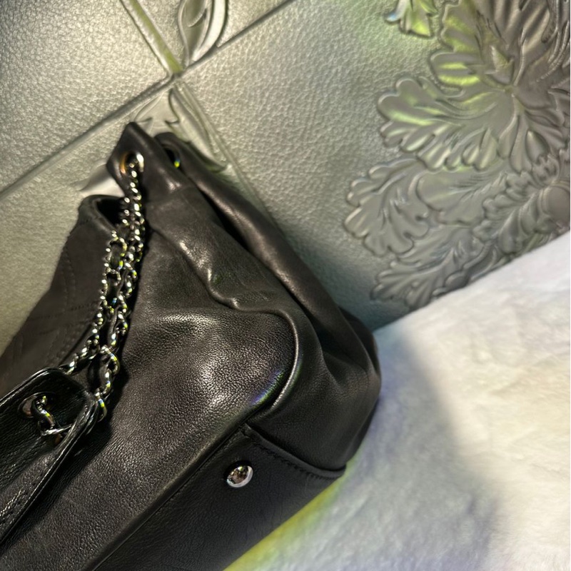 香奈兒單蓋包 黑色菱格紋 大CC Logo鍊條包 鏈條包 肩背包 腋下包 香奈兒 黑色牛皮 中古包 二手包 chanel black calf leather flap chain bag phw-13