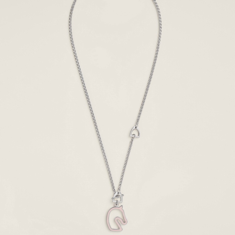 Hermes 愛馬仕 Tonnerre 銀馬首項鍊 銀色  雙面戴-1