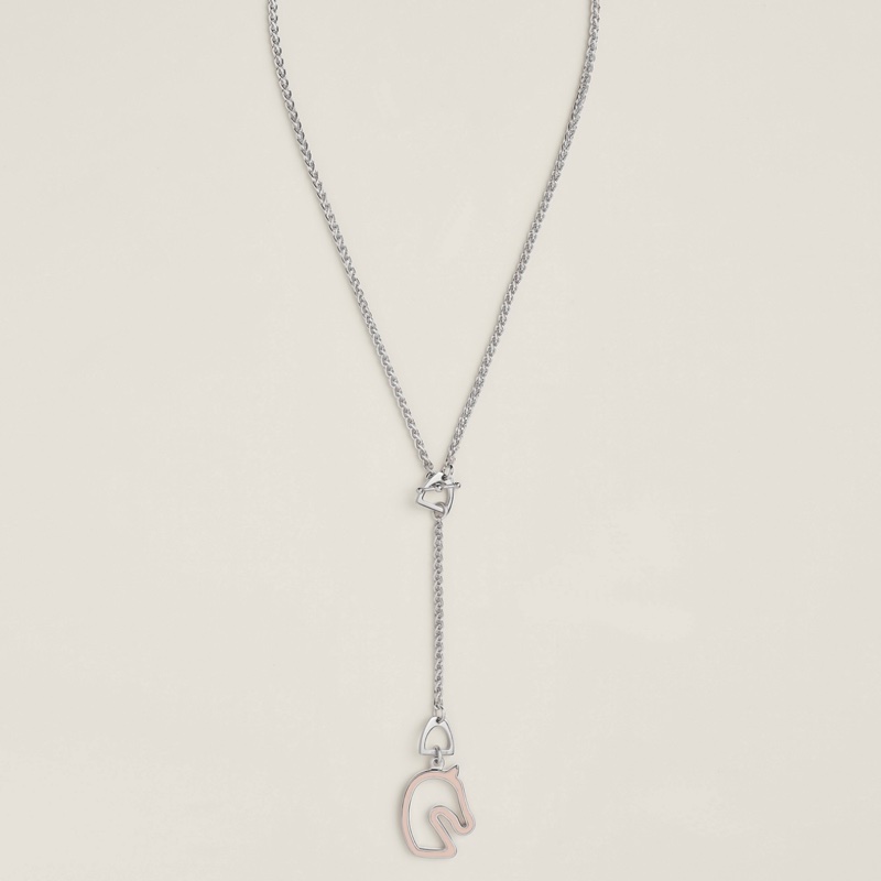 Hermes 愛馬仕 Tonnerre 銀馬首項鍊 銀色  雙面戴-2