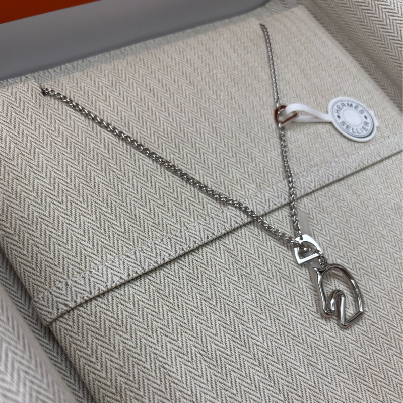 Hermes 愛馬仕 Tonnerre 銀馬首項鍊 銀色  雙面戴-4
