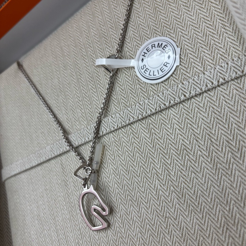 Hermes 愛馬仕 Tonnerre 銀馬首項鍊 銀色  雙面戴-6