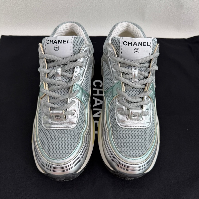 CHANEL香奈兒 徽標系帶 減震耐磨 低幫 生活休閒鞋 女款 銀角大王 灰藍配色 38碼-1