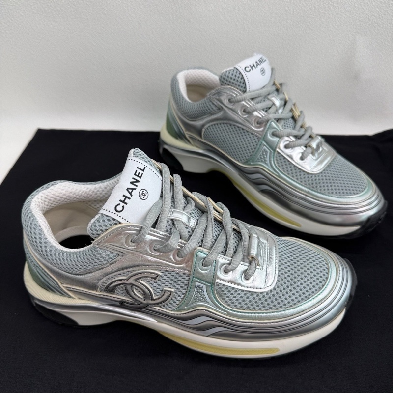 CHANEL香奈兒 徽標系帶 減震耐磨 低幫 生活休閒鞋 女款 銀角大王 灰藍配色 38碼-2