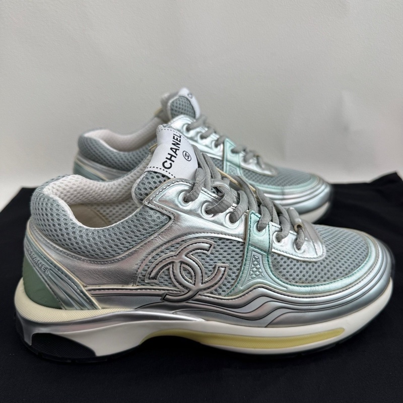 CHANEL香奈兒 徽標系帶 減震耐磨 低幫 生活休閒鞋 女款 銀角大王 灰藍配色 38碼-3