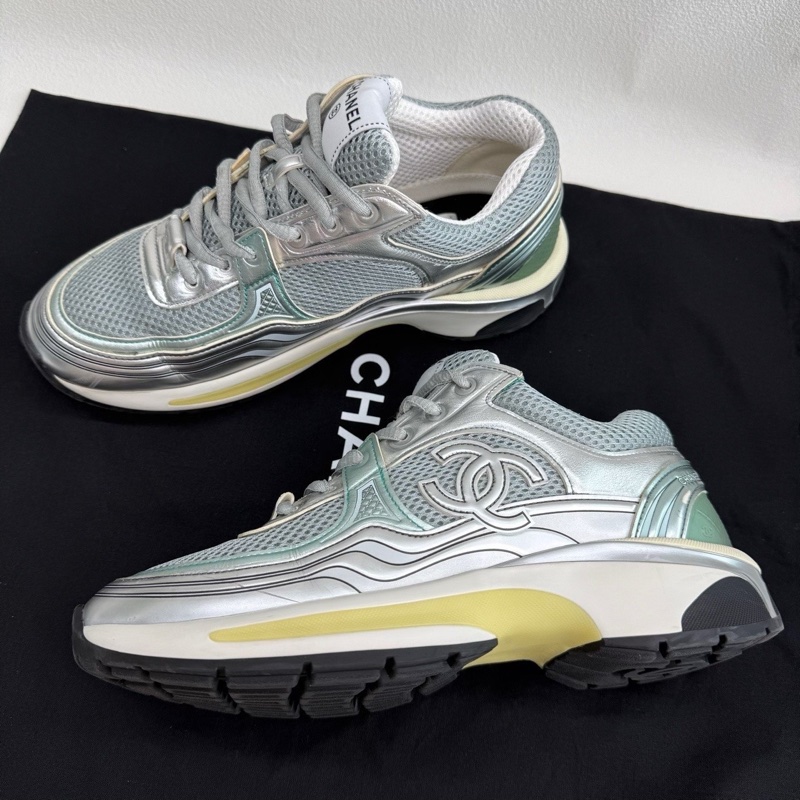 CHANEL香奈兒 徽標系帶 減震耐磨 低幫 生活休閒鞋 女款 銀角大王 灰藍配色 38碼-7