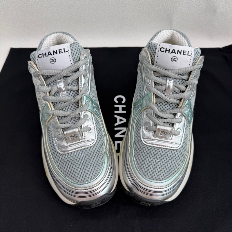 CHANEL香奈兒 徽標系帶 減震耐磨 低幫 生活休閒鞋 女款 銀角大王 灰藍配色 38碼-8