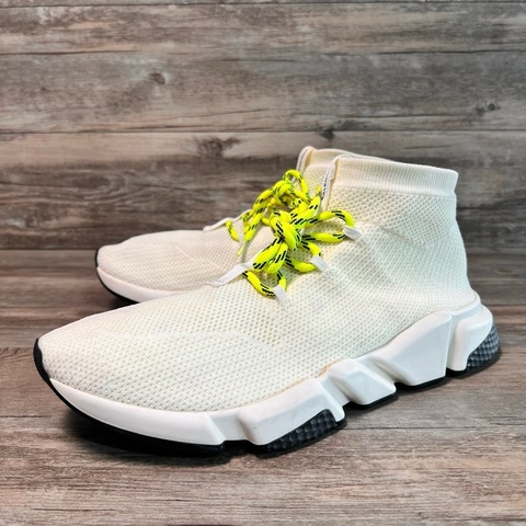 97新Balenciage巴黎世家 Speed Lace up 襪子鞋 編織 白色 白綠 45碼