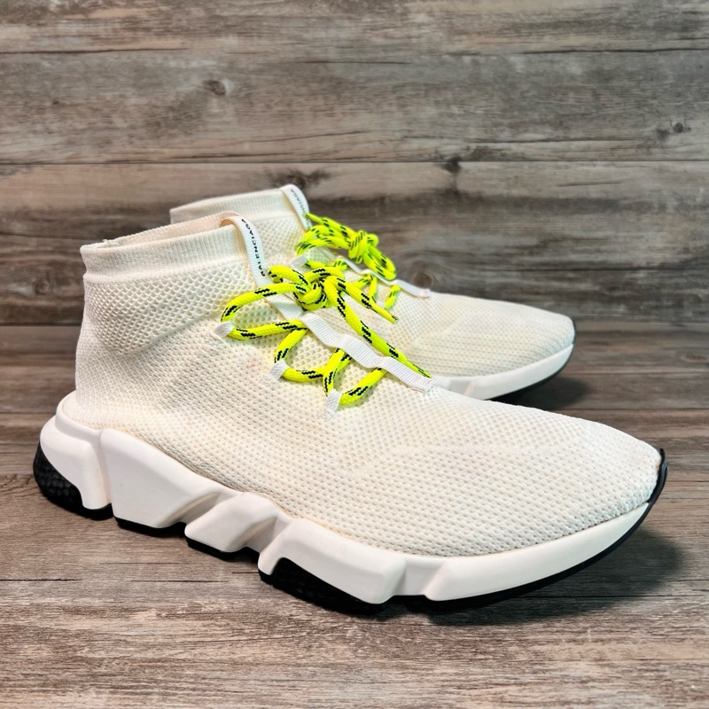 97新Balenciage巴黎世家 Speed Lace up 襪子鞋 編織 白色 白綠 45碼-1