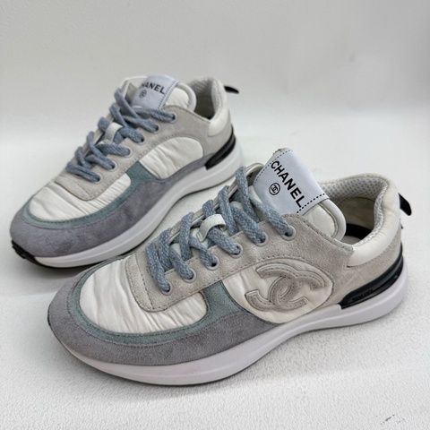 CHANEL香奈兒 圓頭系帶 生活休閒鞋白藍色  35.5碼