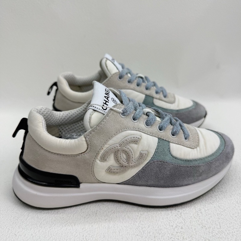 CHANEL香奈兒 圓頭系帶 生活休閒鞋白藍色  35.5碼-3