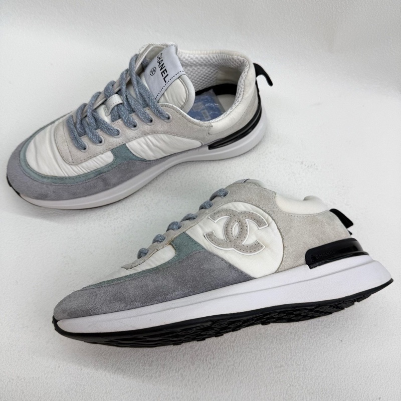 CHANEL香奈兒 圓頭系帶 生活休閒鞋白藍色  35.5碼-5
