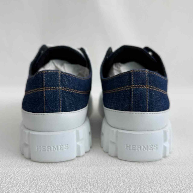 HERMES愛馬仕 藍白色 牛仔布料丹寧色 餅乾鞋 35碼-3