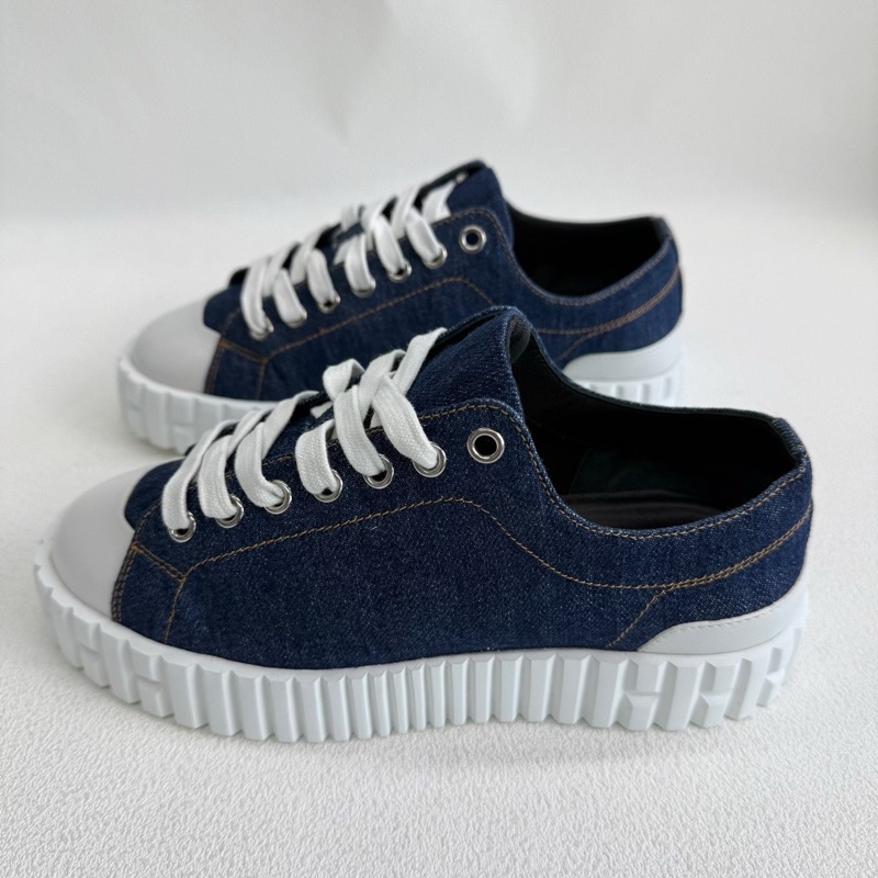 HERMES愛馬仕 藍白色 牛仔布料丹寧色 餅乾鞋 35碼-4