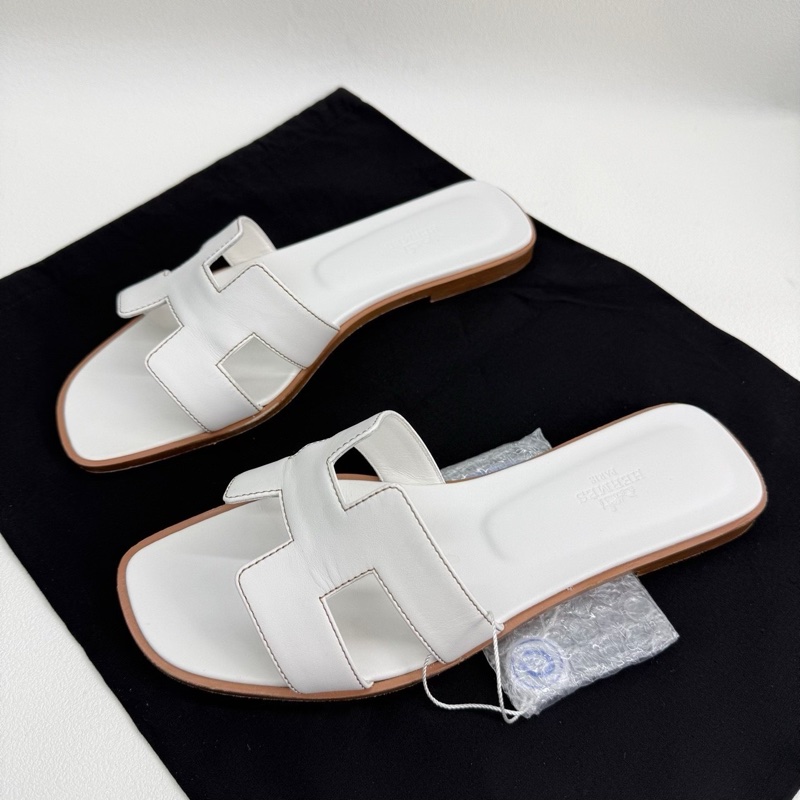 HERMES 愛馬仕Oran 白色H型涼鞋拖鞋 38.5碼-0