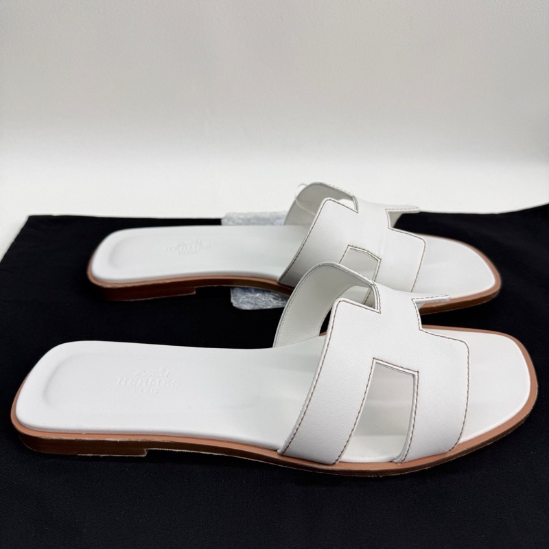 HERMES 愛馬仕Oran 白色H型涼鞋拖鞋 38.5碼-3