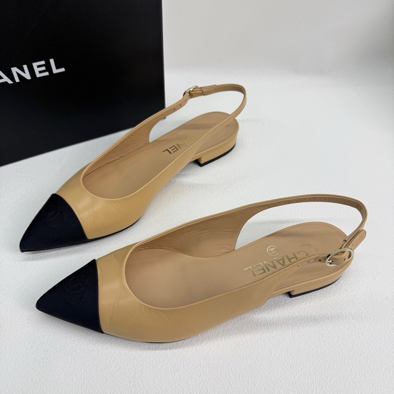 Chanel 香奈兒 米色皮面拼接米黑色 貓跟鞋 37.5碼-1