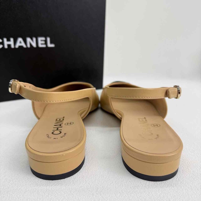 Chanel 香奈兒 米色皮面拼接米黑色 貓跟鞋 37.5碼-5