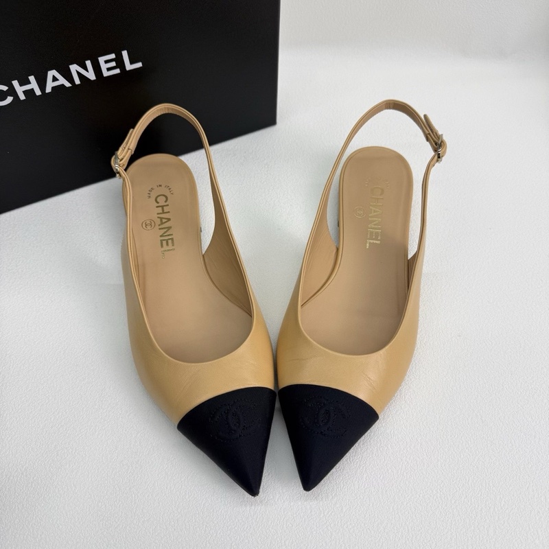 Chanel 香奈兒 米色皮面拼接米黑色 貓跟鞋 37.5碼-6