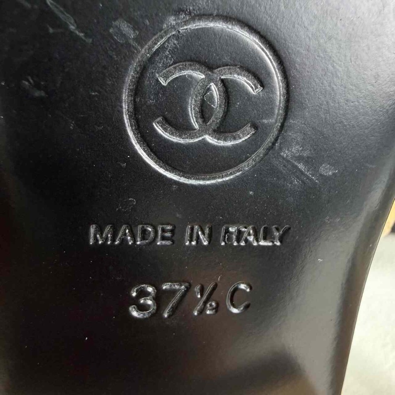 Chanel 香奈兒 米色皮面拼接米黑色 貓跟鞋 37.5碼-10