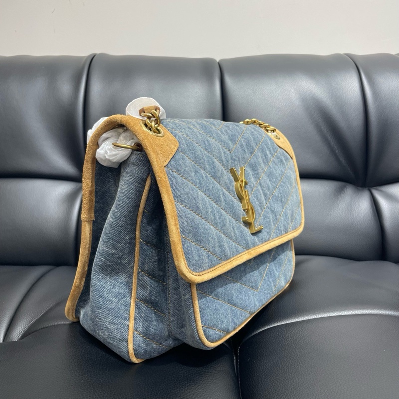 聖羅蘭｜YSL Niki牛仔麂皮中號 丹寧金扣-2