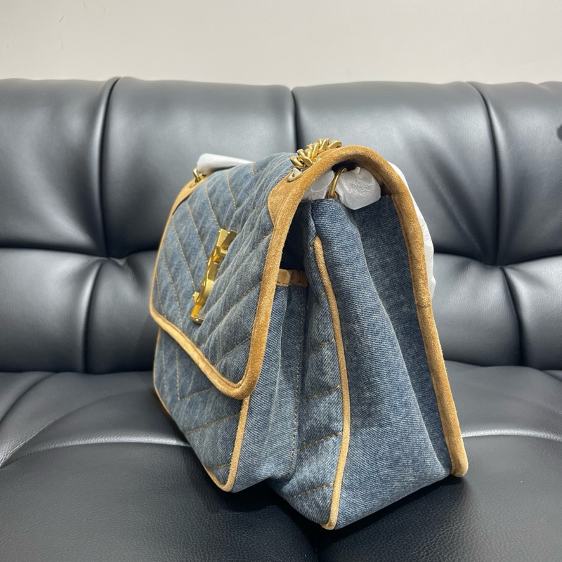 聖羅蘭｜YSL Niki牛仔麂皮中號 丹寧金扣-3