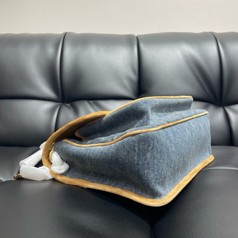 聖羅蘭｜YSL Niki牛仔麂皮中號 丹寧金扣-4