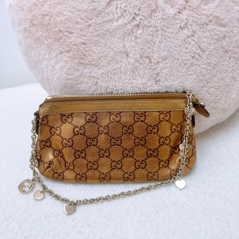 Gucci pochette 古銅金色 愛心鏈條麻雀包