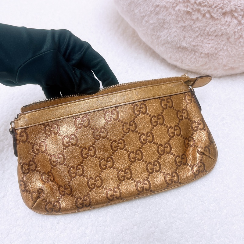 Gucci pochette 古銅金色 愛心鏈條麻雀包-1