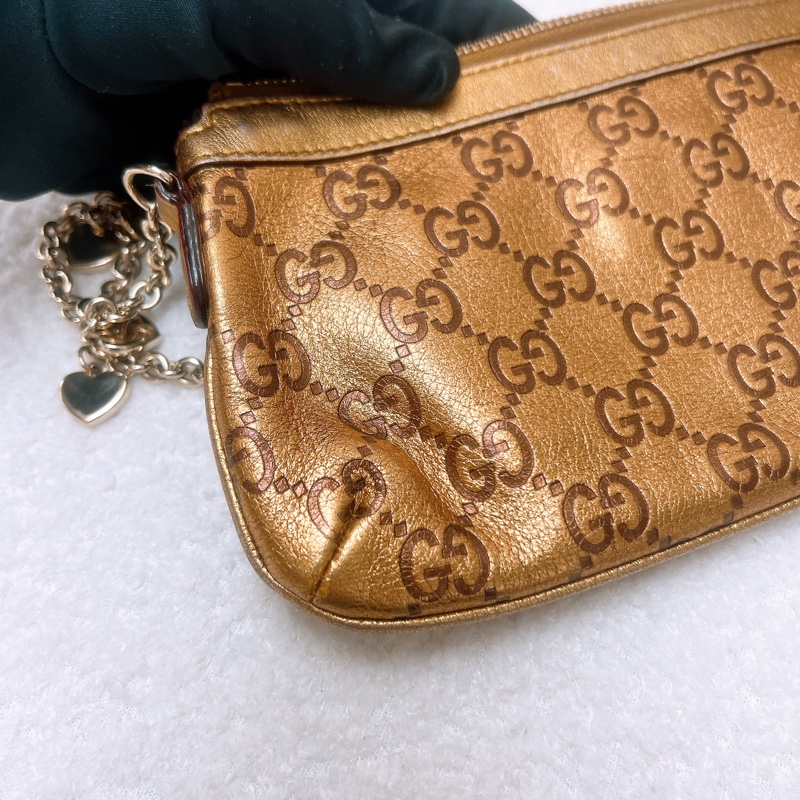 Gucci pochette 古銅金色 愛心鏈條麻雀包-2