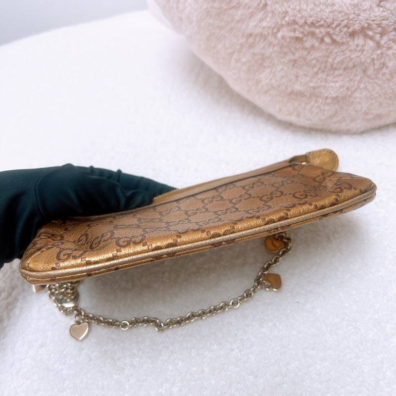 Gucci pochette 古銅金色 愛心鏈條麻雀包-4