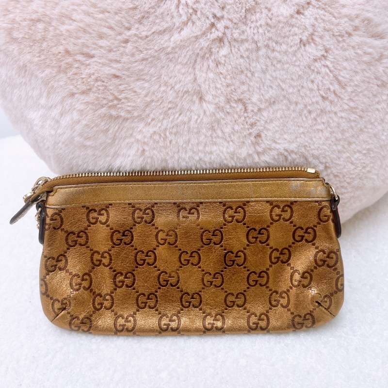 Gucci pochette 古銅金色 愛心鏈條麻雀包-6