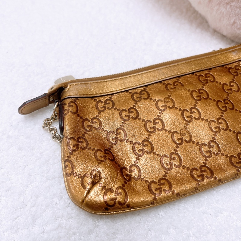 Gucci pochette 古銅金色 愛心鏈條麻雀包-7