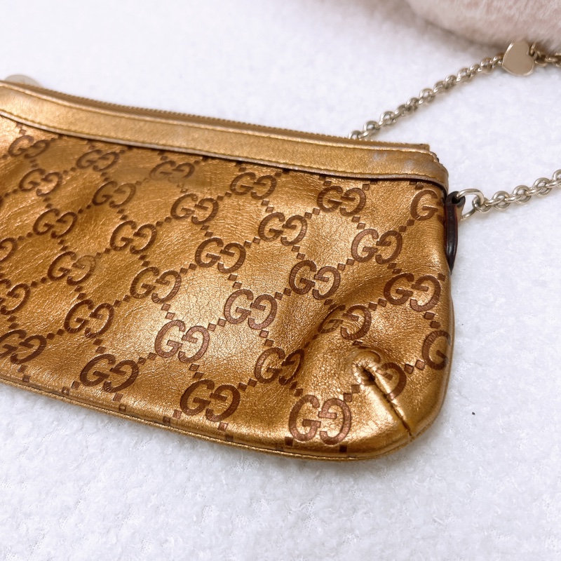 Gucci pochette 古銅金色 愛心鏈條麻雀包-8