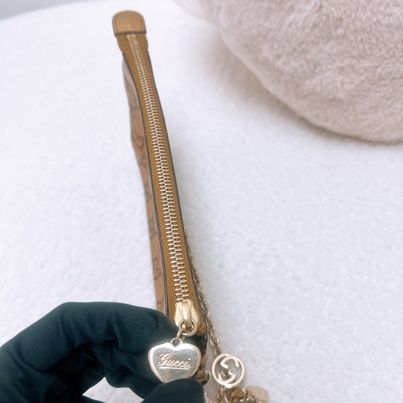Gucci pochette 古銅金色 愛心鏈條麻雀包-10