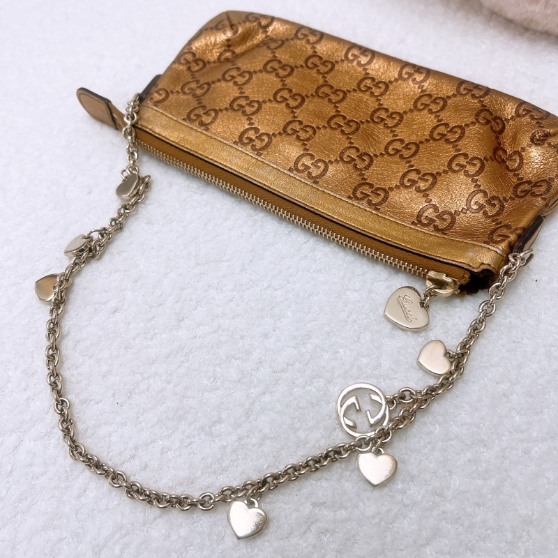 Gucci pochette 古銅金色 愛心鏈條麻雀包-11