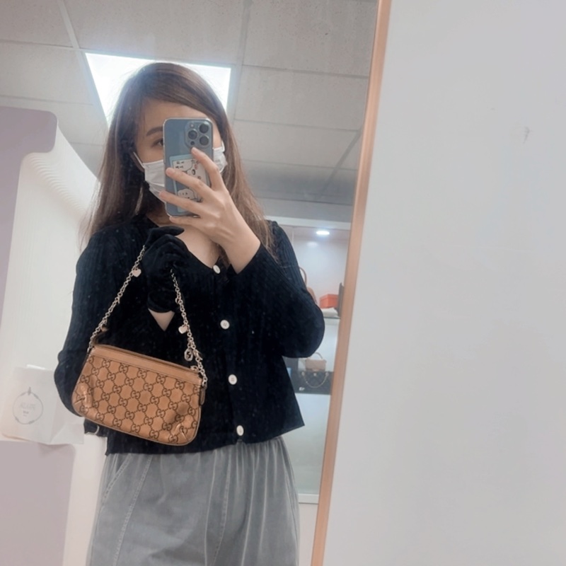 Gucci pochette 古銅金色 愛心鏈條麻雀包-12