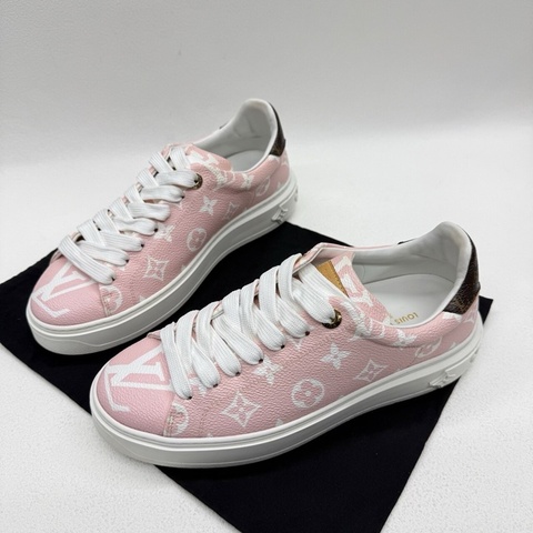 Louis Vuitton路易威登 lv 粉色 皮質 老花滿印板鞋 38碼