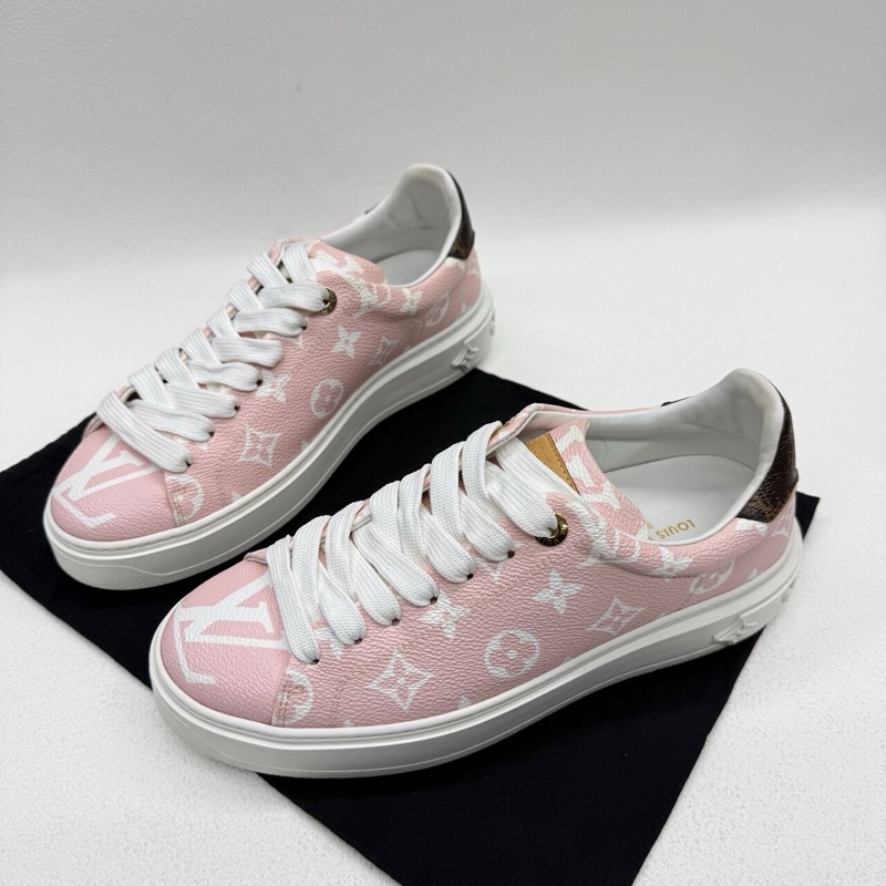 Louis Vuitton路易威登 lv 粉色 皮質 老花滿印板鞋 38碼-0