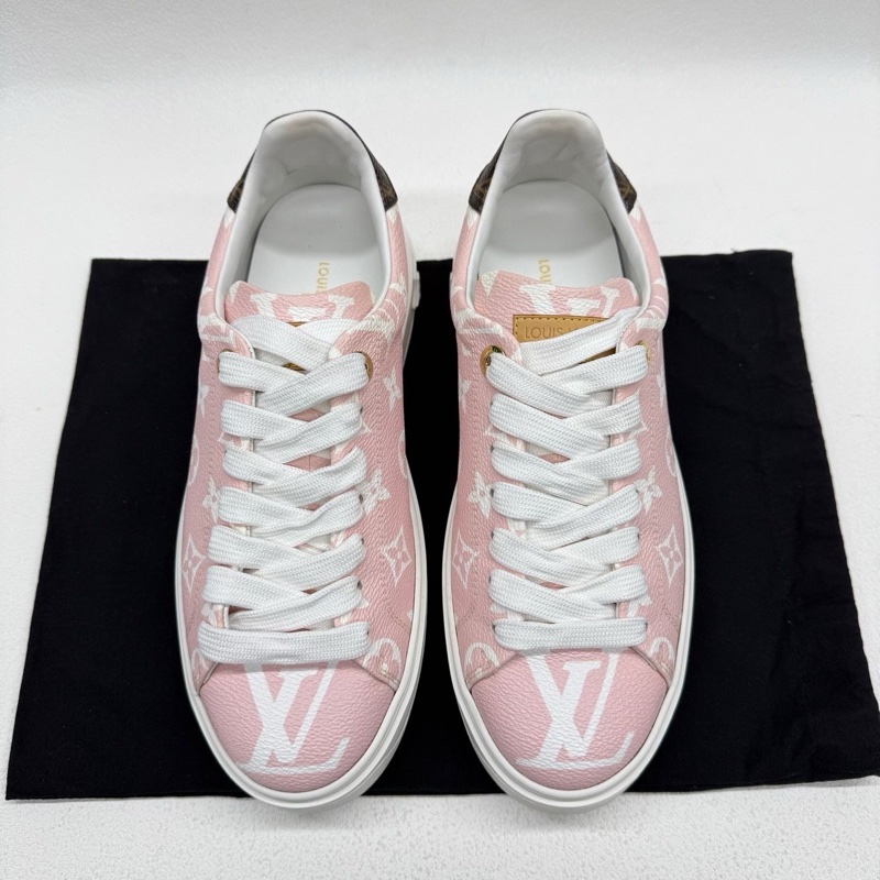 Louis Vuitton路易威登 lv 粉色 皮質 老花滿印板鞋 38碼-1