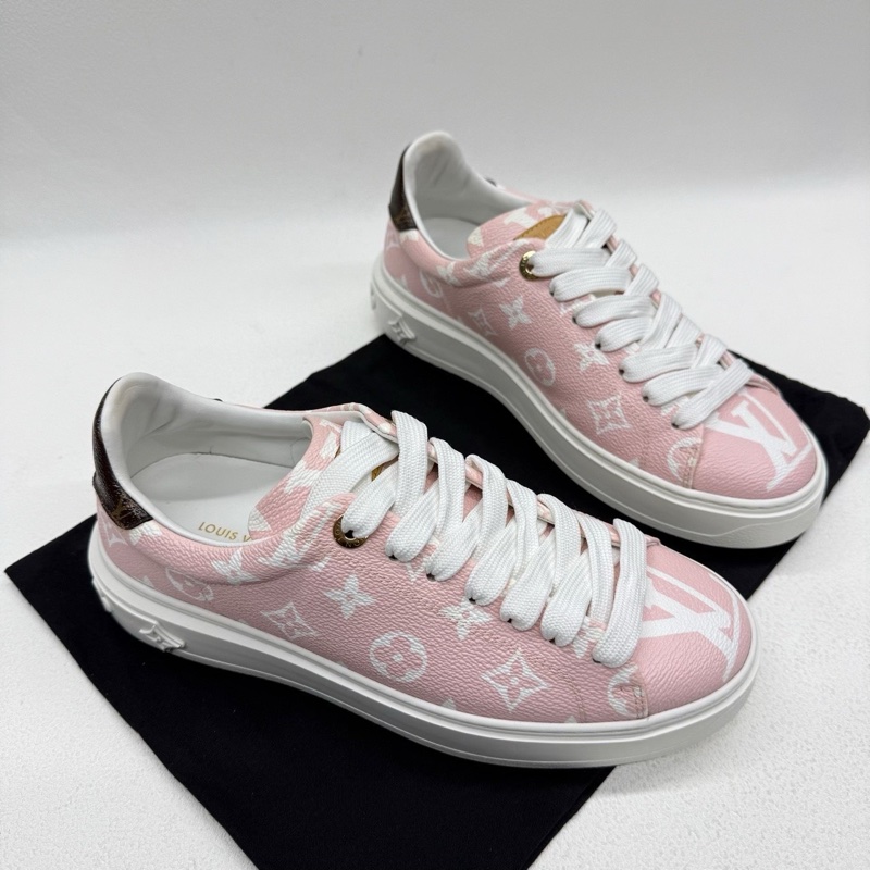 Louis Vuitton路易威登 lv 粉色 皮質 老花滿印板鞋 38碼-2