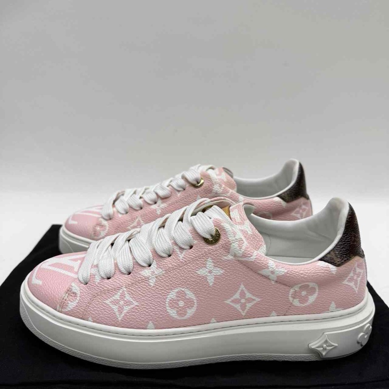 Louis Vuitton路易威登 lv 粉色 皮質 老花滿印板鞋 38碼-3