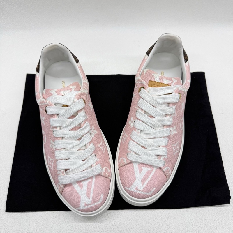 Louis Vuitton路易威登 lv 粉色 皮質 老花滿印板鞋 38碼-5