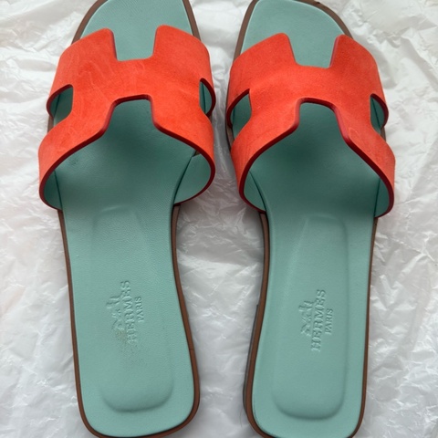 Hermes H 拖鞋 Oran 拚色款 9新 37號