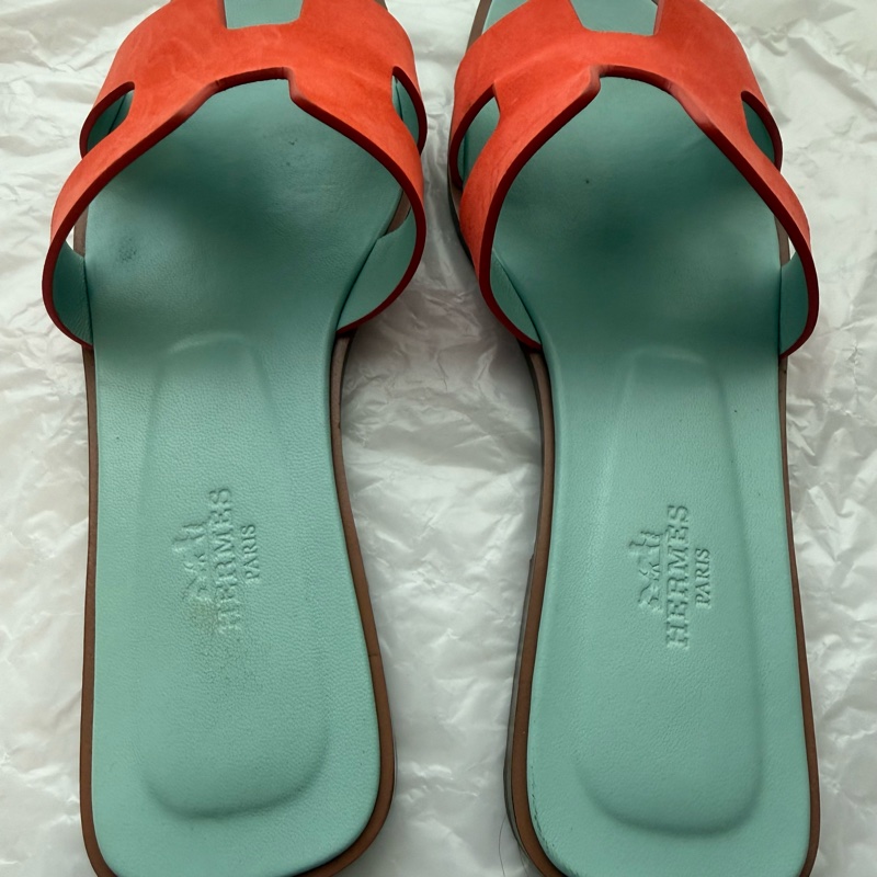 Hermes H 拖鞋 Oran 拚色款 9新 37號-1