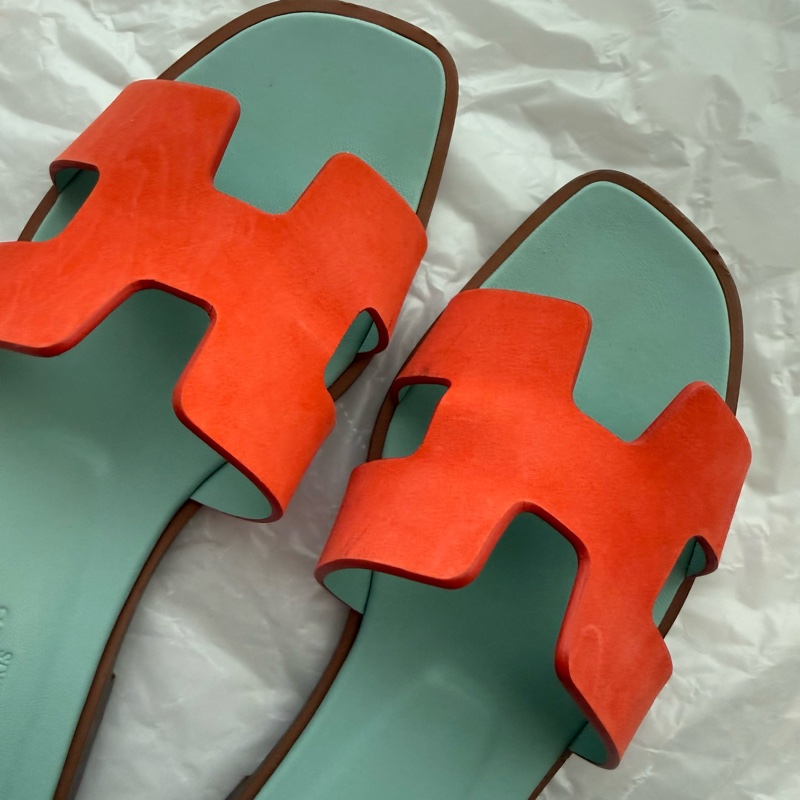 Hermes H 拖鞋 Oran 拚色款 9新 37號-2