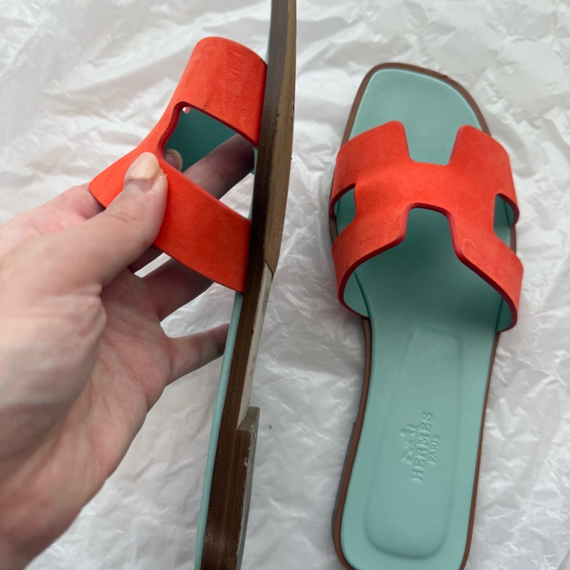 Hermes H 拖鞋 Oran 拚色款 9新 37號-3