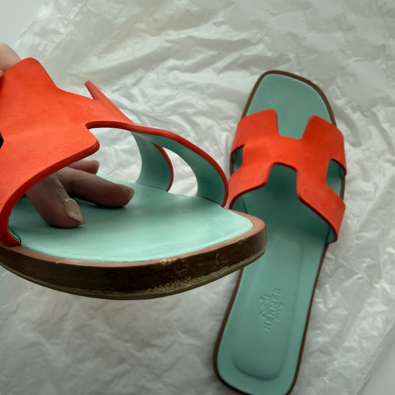 Hermes H 拖鞋 Oran 拚色款 9新 37號-5