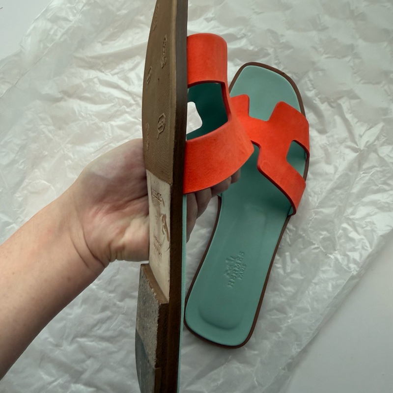Hermes H 拖鞋 Oran 拚色款 9新 37號-6