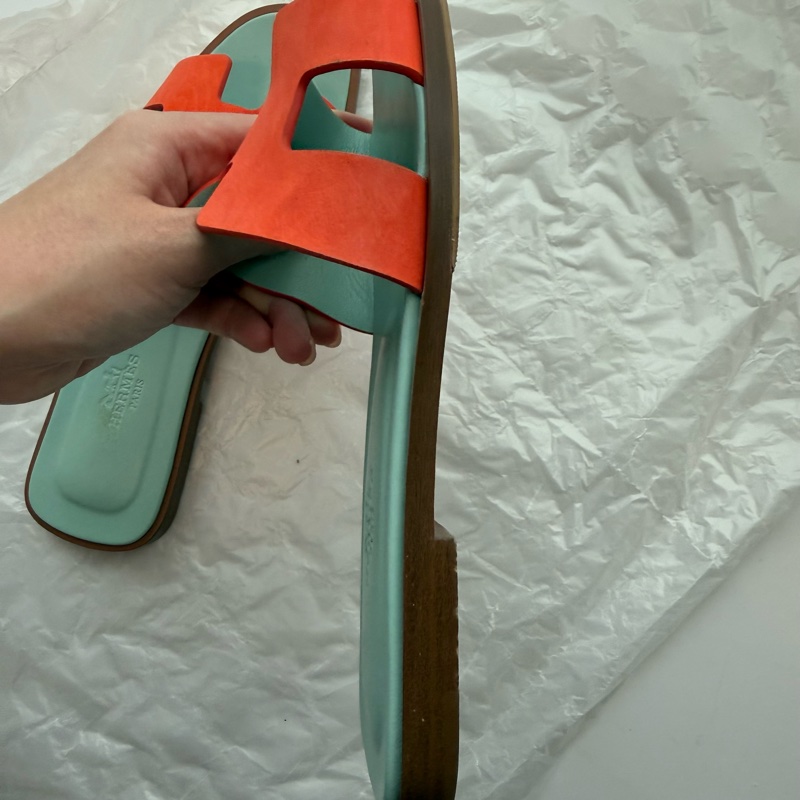 Hermes H 拖鞋 Oran 拚色款 9新 37號-8